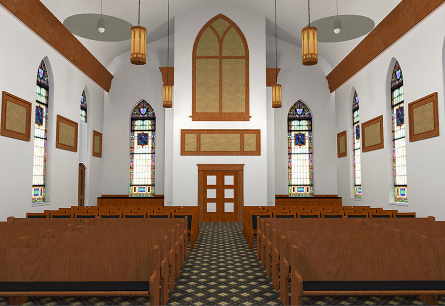 Interior shot of the main aisle in the Hoyleton Zion Evangelical United Church Of Christ in Mt. Vernon, Illinois